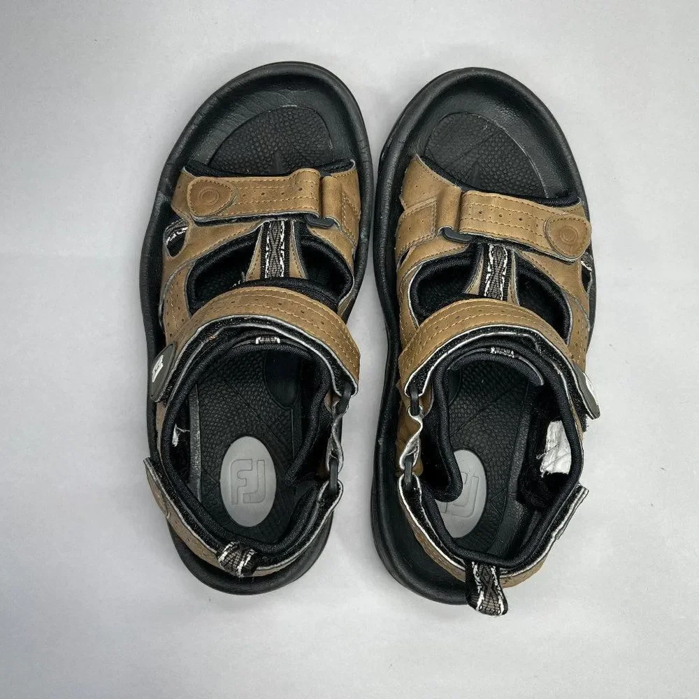 FootJoy Golf Sandals Men's Size 7 GreenJoys Brown Leather Adjustable Performance